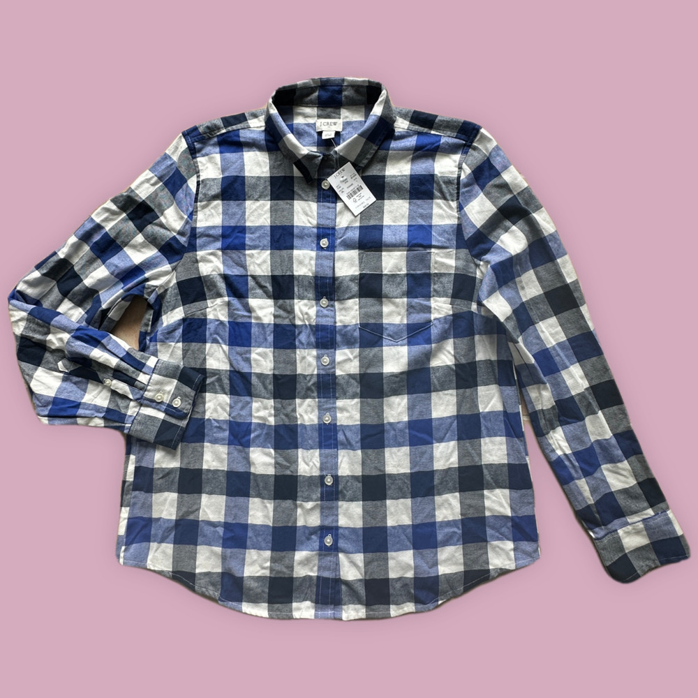 J. Crew button‎ down Plaid cotton Light weigh flannel shirt Women size L New !